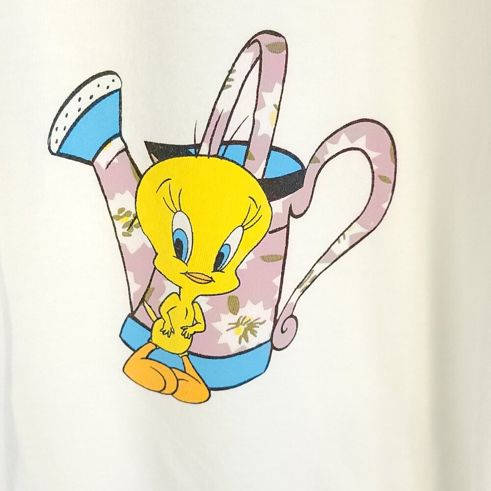 Vtg Sylvester Tweety Bird Graphic Sleep Shirt Women's XL? White Distressed 90s - Picture 5 of 11
